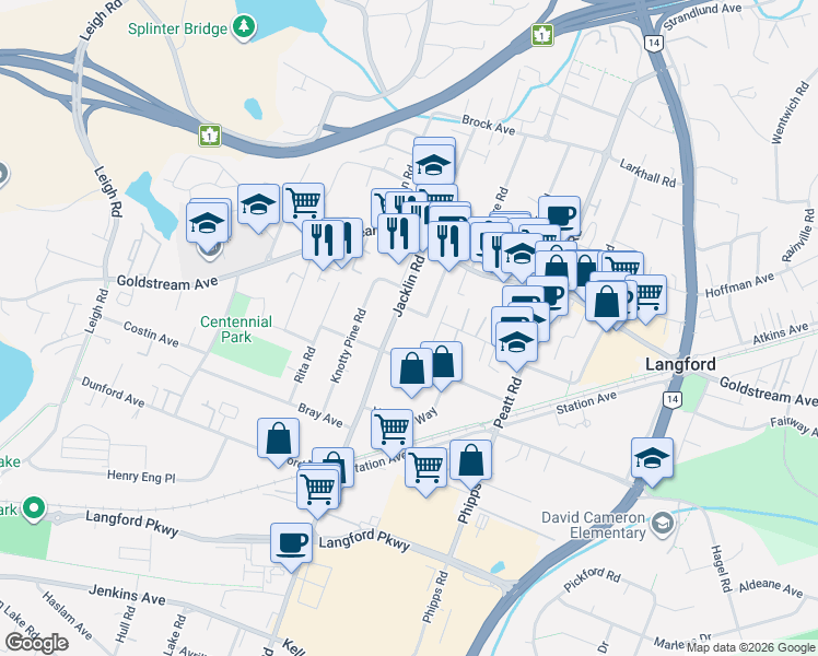 map of restaurants, bars, coffee shops, grocery stores, and more near 103 Jacklin Road in Victoria