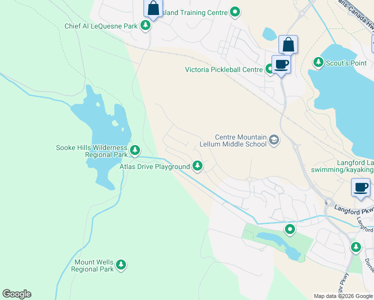 map of restaurants, bars, coffee shops, grocery stores, and more near Meridian Avenue in Victoria