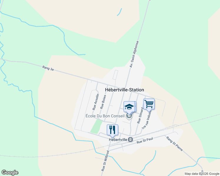 map of restaurants, bars, coffee shops, grocery stores, and more near 60 Rue St Jean Baptiste in Hébertville-Station