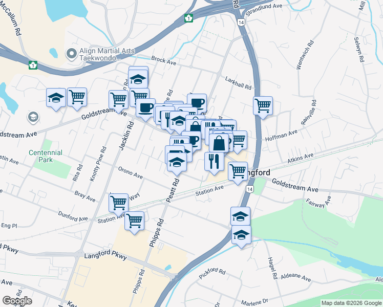 map of restaurants, bars, coffee shops, grocery stores, and more near 2825 Peatt Road in Victoria
