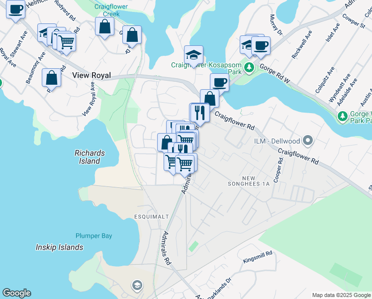 map of restaurants, bars, coffee shops, grocery stores, and more near 100 Aldersmith Place in Victoria