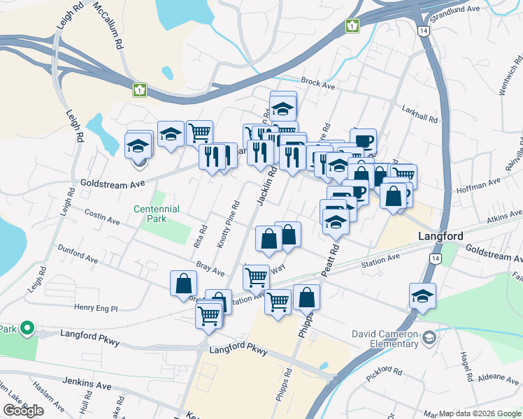 map of restaurants, bars, coffee shops, grocery stores, and more near 103 Jacklin Road in Victoria