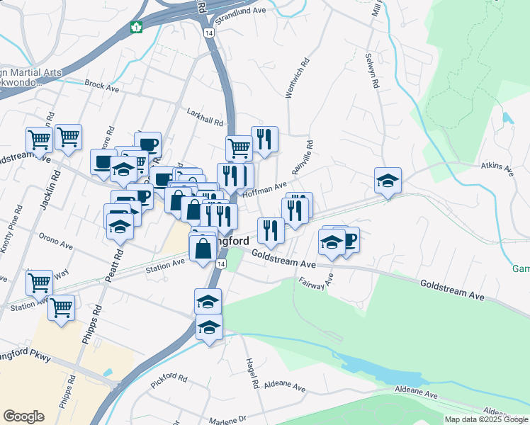 map of restaurants, bars, coffee shops, grocery stores, and more near 2788 Winster Road in Victoria