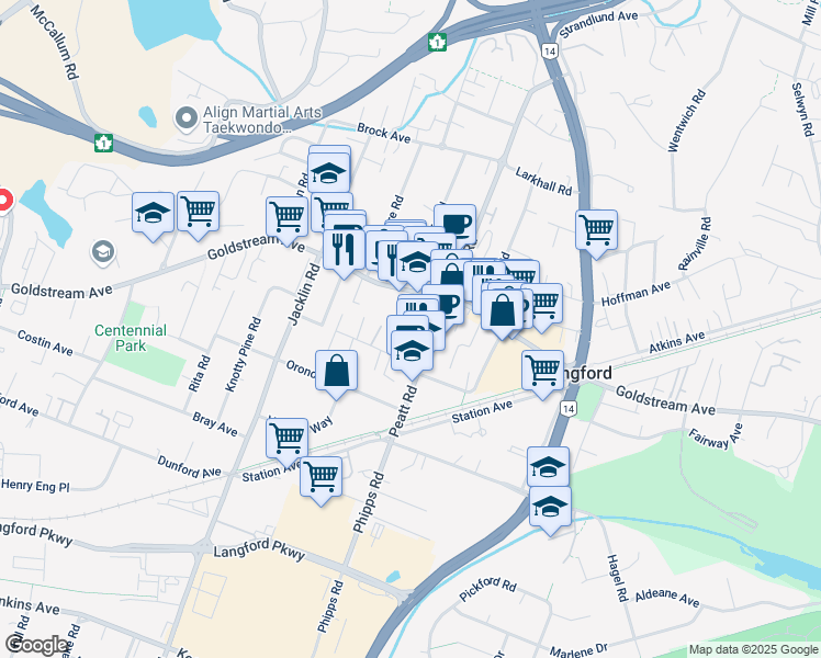map of restaurants, bars, coffee shops, grocery stores, and more near 824 Hockley Avenue in Victoria