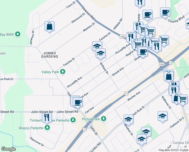 map of restaurants, bars, coffee shops, grocery stores, and more near 446 Regina Avenue in Thunder Bay