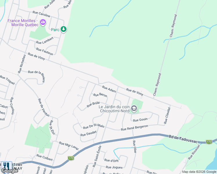 map of restaurants, bars, coffee shops, grocery stores, and more near 1370 Rue Adam in Saguenay