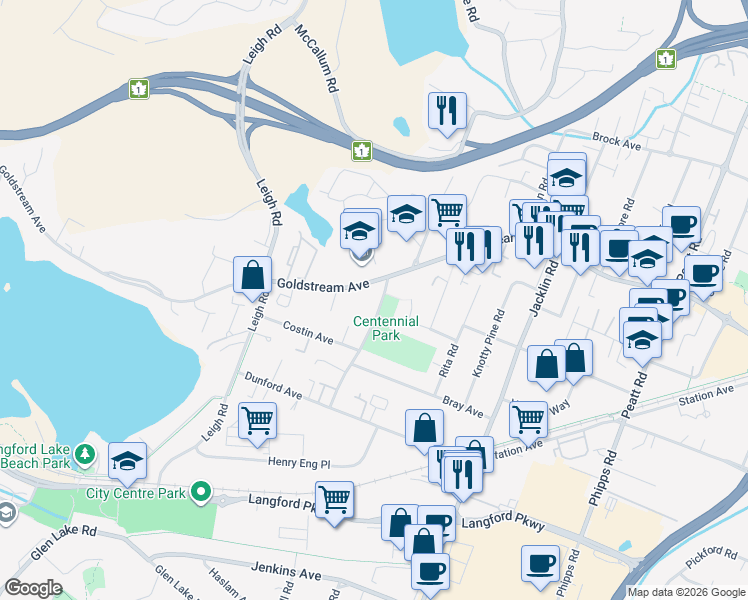 map of restaurants, bars, coffee shops, grocery stores, and more near 993 Furber Road in Victoria