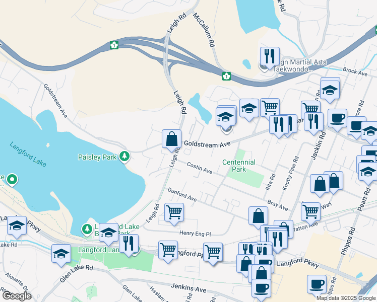 map of restaurants, bars, coffee shops, grocery stores, and more near 1066 Costin Avenue in Victoria