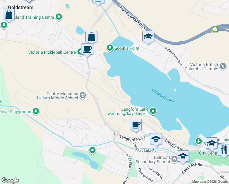 map of restaurants, bars, coffee shops, grocery stores, and more near Landing Lane in Victoria