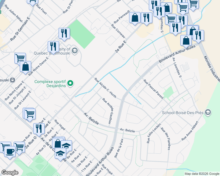map of restaurants, bars, coffee shops, grocery stores, and more near Rue Alcide-C.-Horth in Rimouski
