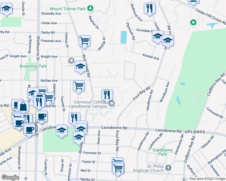 map of restaurants, bars, coffee shops, grocery stores, and more near 1971 Ernest Avenue in Victoria