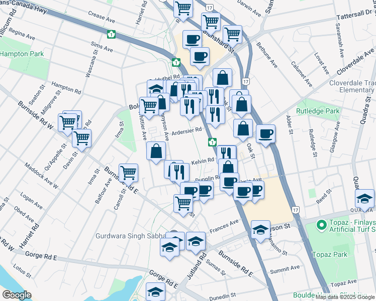 map of restaurants, bars, coffee shops, grocery stores, and more near in Victoria