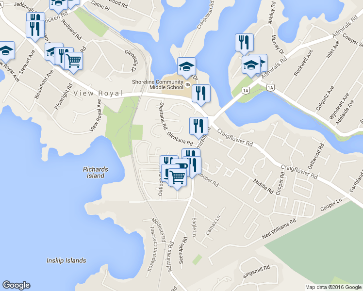 map of restaurants, bars, coffee shops, grocery stores, and more near in Victoria