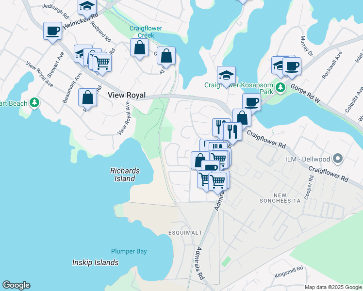 map of restaurants, bars, coffee shops, grocery stores, and more near 118 Aldersmith Place in Victoria