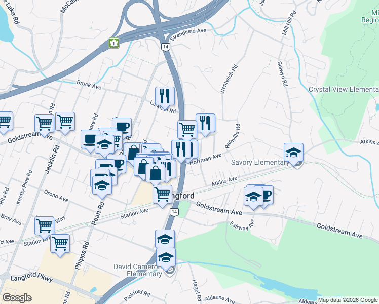 map of restaurants, bars, coffee shops, grocery stores, and more near 127 British Columbia 14 in Victoria