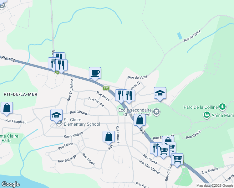 map of restaurants, bars, coffee shops, grocery stores, and more near 940 Boulevard Sainte-Geneviève in Saguenay