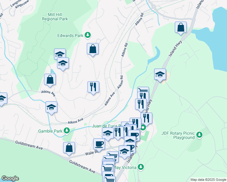 map of restaurants, bars, coffee shops, grocery stores, and more near 2631 Country Terrace in Victoria