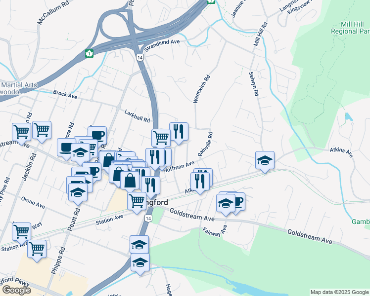 map of restaurants, bars, coffee shops, grocery stores, and more near 2708 Windman Lane in Victoria
