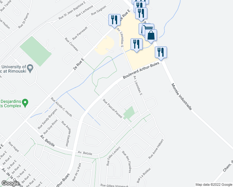 map of restaurants, bars, coffee shops, grocery stores, and more near 364 Rue Mohammed-El-Sabh in Rimouski