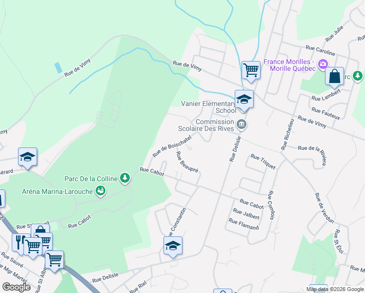 map of restaurants, bars, coffee shops, grocery stores, and more near 188 Rue de Boischatel in Saguenay