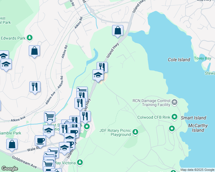 map of restaurants, bars, coffee shops, grocery stores, and more near in Victoria