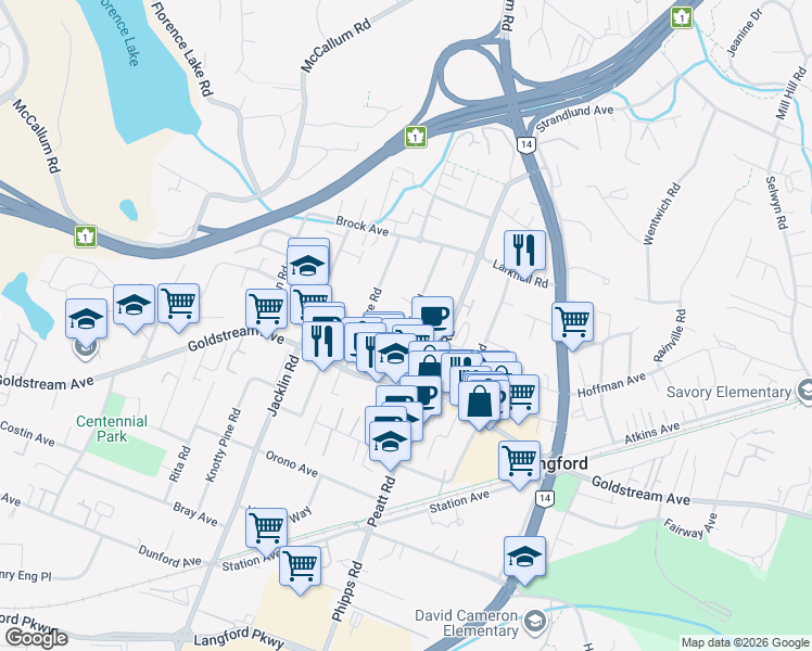 map of restaurants, bars, coffee shops, grocery stores, and more near 2747 Scafe Road in Victoria