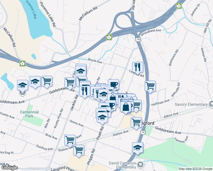 map of restaurants, bars, coffee shops, grocery stores, and more near 2747 Scafe Road in Victoria