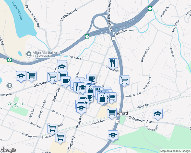 map of restaurants, bars, coffee shops, grocery stores, and more near 2740 Peatt Road in Victoria