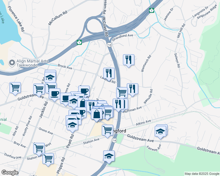 map of restaurants, bars, coffee shops, grocery stores, and more near 722 Percy Place in Victoria