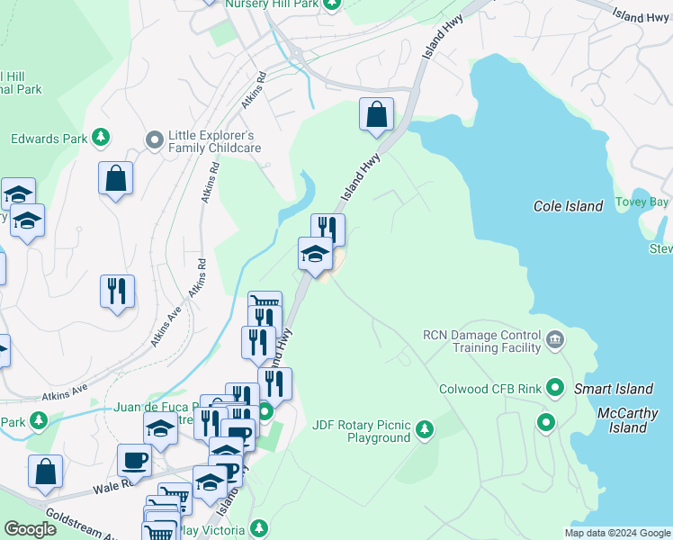 map of restaurants, bars, coffee shops, grocery stores, and more near in Victoria