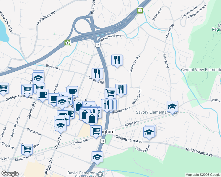 map of restaurants, bars, coffee shops, grocery stores, and more near 2645 Millstream Road in Victoria