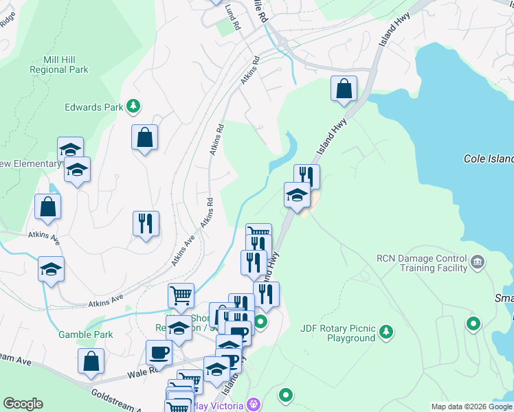 map of restaurants, bars, coffee shops, grocery stores, and more near 1700 Wilfert Rd in Victoria