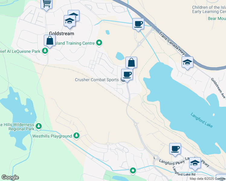 map of restaurants, bars, coffee shops, grocery stores, and more near 2890 Golden Spike Place in Victoria