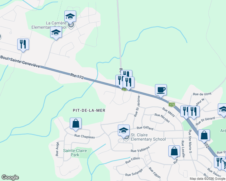 map of restaurants, bars, coffee shops, grocery stores, and more near 1001 Rue Sainte Agnès in Saguenay