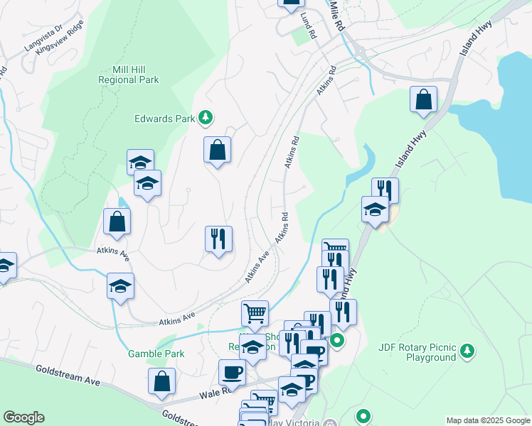 map of restaurants, bars, coffee shops, grocery stores, and more near 2678 Myra Place in Victoria