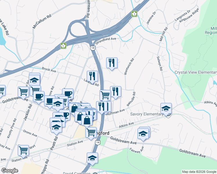 map of restaurants, bars, coffee shops, grocery stores, and more near 2645 Millstream Road in Victoria
