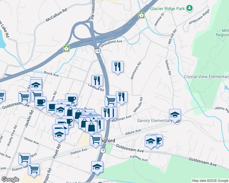map of restaurants, bars, coffee shops, grocery stores, and more near 2645 Millstream Road in Victoria