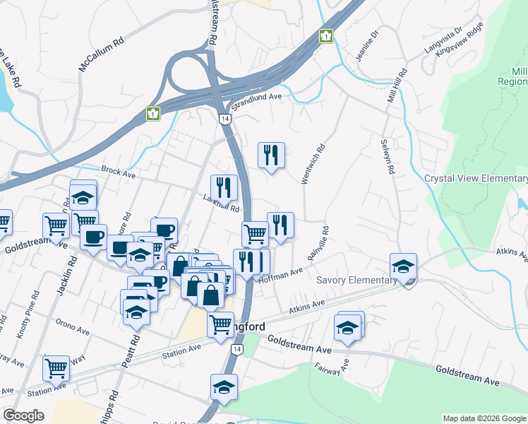 map of restaurants, bars, coffee shops, grocery stores, and more near 2645 Millstream Road in Victoria
