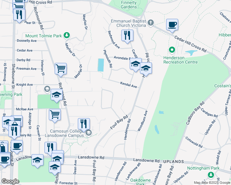 map of restaurants, bars, coffee shops, grocery stores, and more near 3317 University Woods in Victoria