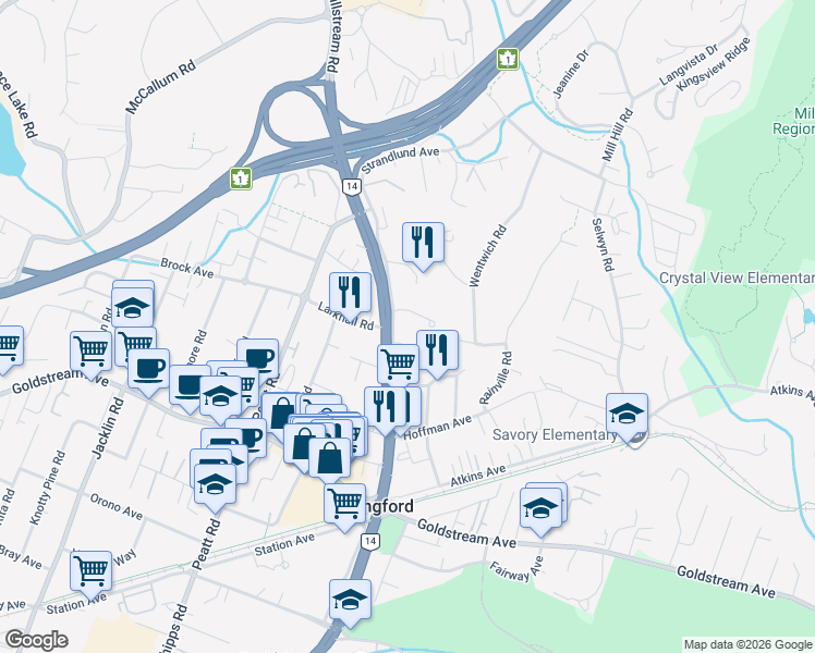 map of restaurants, bars, coffee shops, grocery stores, and more near 2645 Millstream Road in Victoria