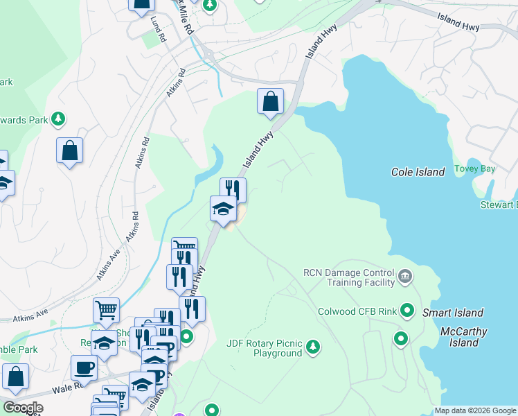 map of restaurants, bars, coffee shops, grocery stores, and more near 286 Wilfert Road in Victoria
