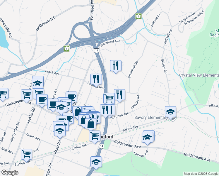 map of restaurants, bars, coffee shops, grocery stores, and more near 2645 Millstream Road in Victoria