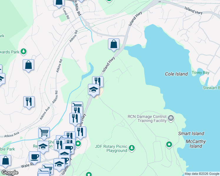 map of restaurants, bars, coffee shops, grocery stores, and more near 286 Wilfert Road in Victoria
