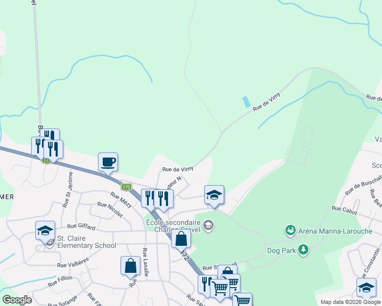 map of restaurants, bars, coffee shops, grocery stores, and more near 3100 Rue de Vimy in Saguenay