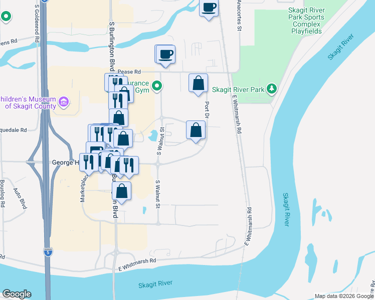 map of restaurants, bars, coffee shops, grocery stores, and more near 477 East George Hopper Road in Burlington