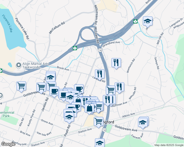 map of restaurants, bars, coffee shops, grocery stores, and more near 2699 Peatt Road in Victoria