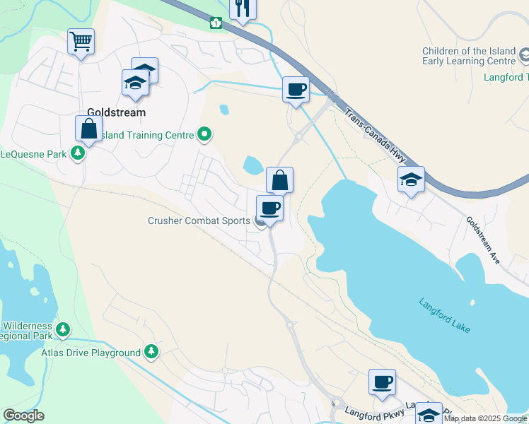 map of restaurants, bars, coffee shops, grocery stores, and more near 2944 West Shore Parkway in Victoria