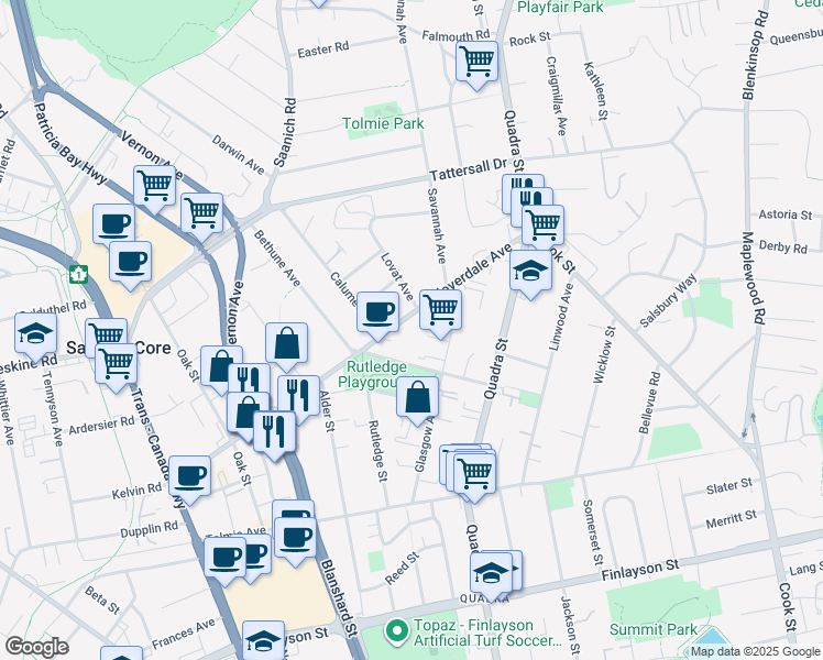 map of restaurants, bars, coffee shops, grocery stores, and more near 955 Cloverdale Avenue in Victoria