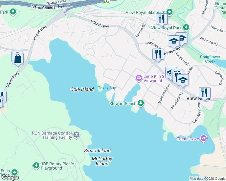 map of restaurants, bars, coffee shops, grocery stores, and more near 11 Governors Point Road in Victoria