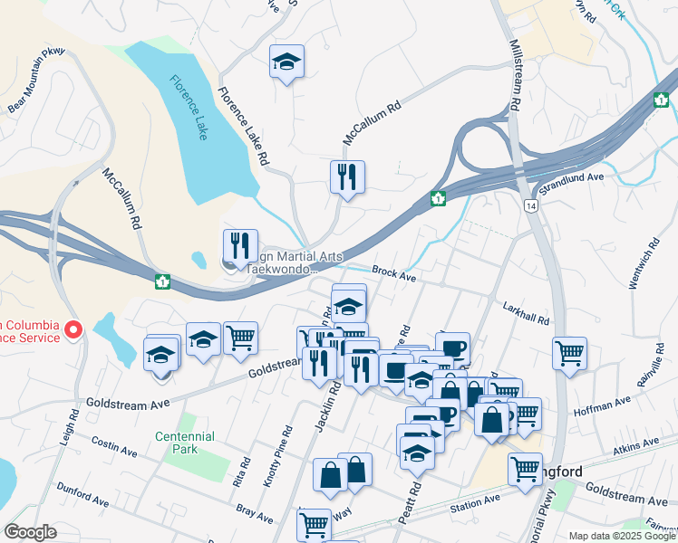 map of restaurants, bars, coffee shops, grocery stores, and more near 2732 Matson Road in Victoria